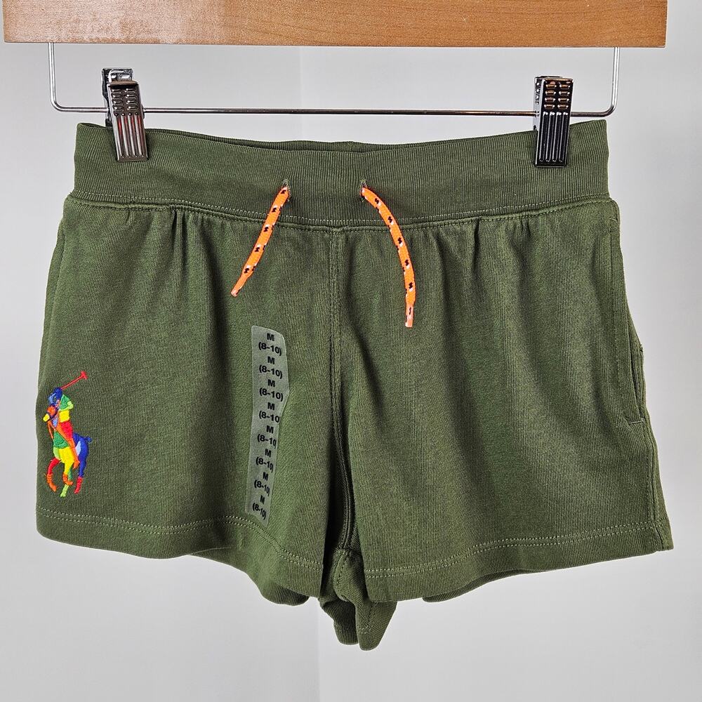 Polo Ralph Lauren Girl's Multicolor Big Pony Green Cotton Shorts | Medium 8-10